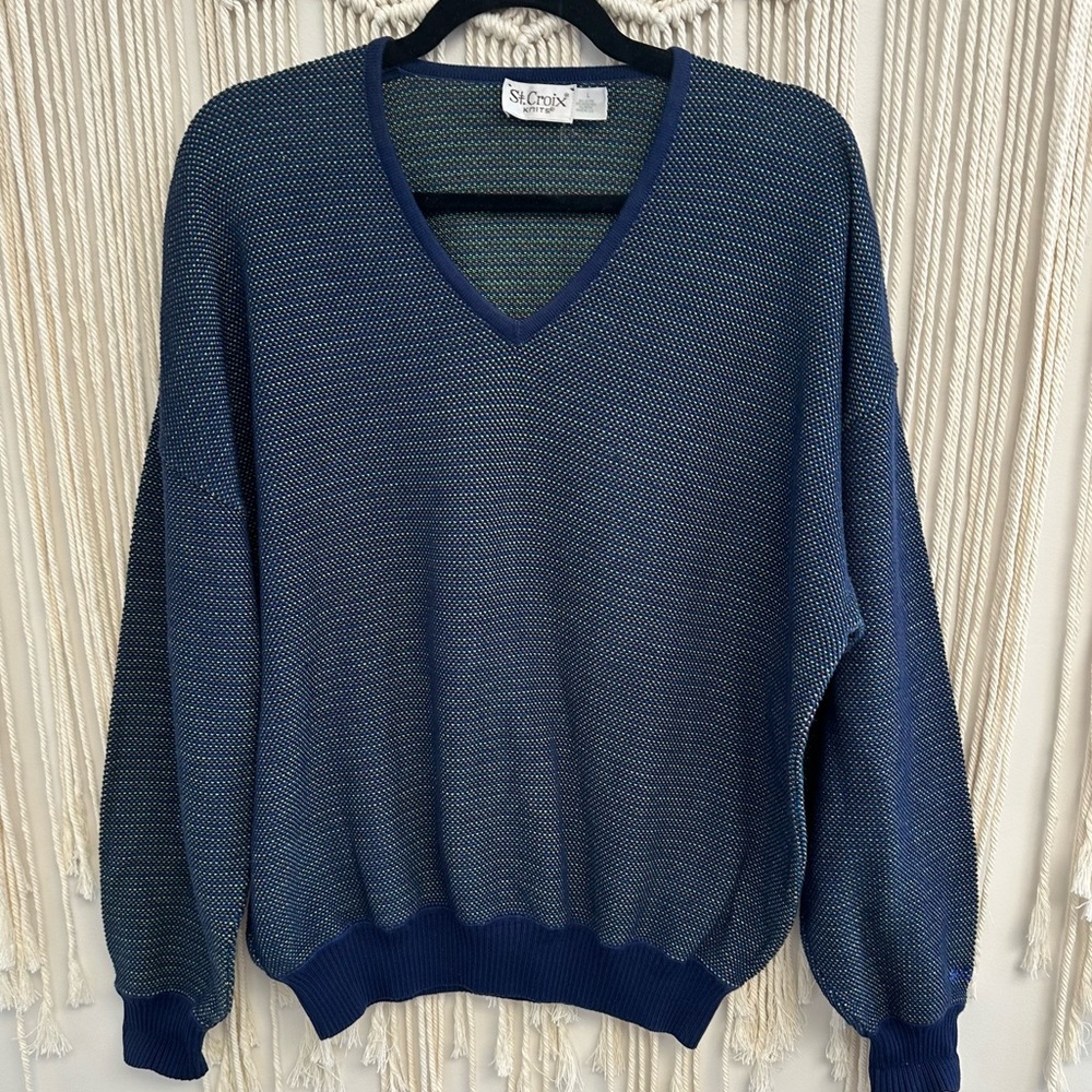 Vintage St Croix Knits blue v neck sweater